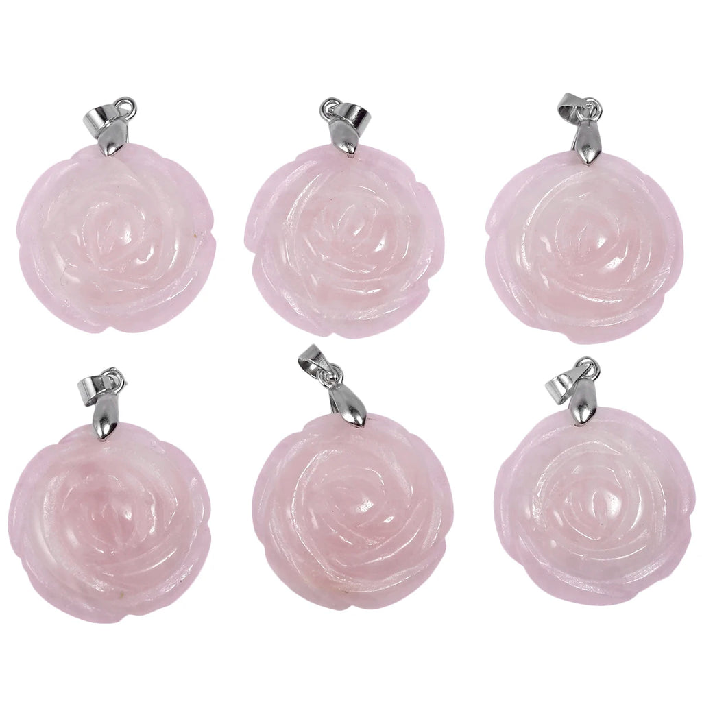 Pierre précieuse florale rose sculptée à la main, pierre de cristal naturel, accessoires de collier de bricolage, bijoux exécutifs